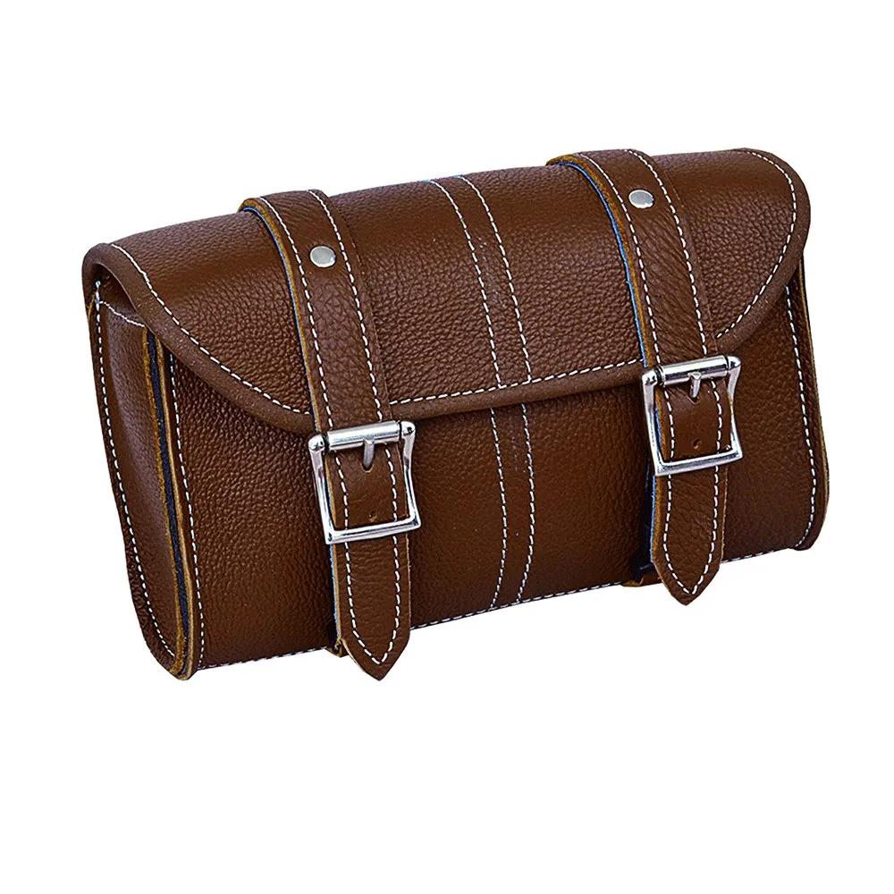 Brown leather bag with silver buckles closure