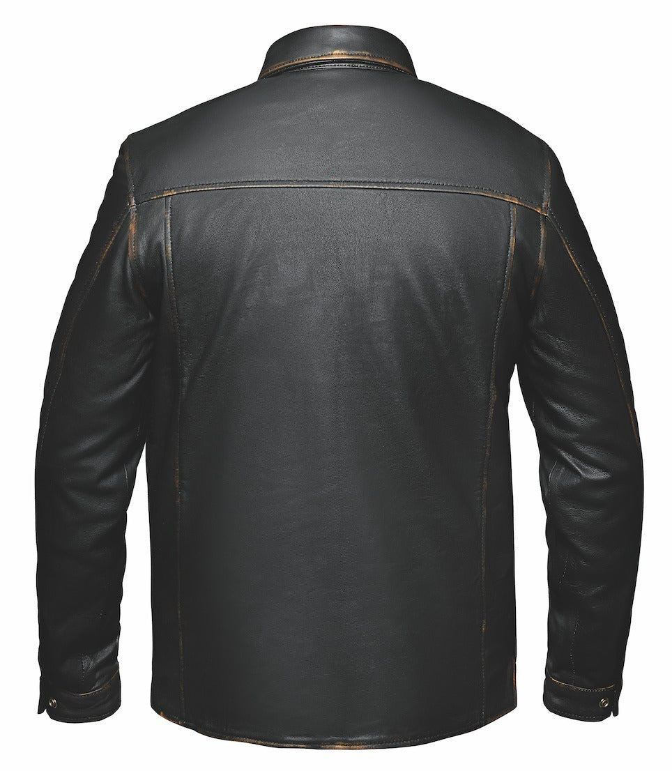 Crafted from goatskin leather in a rich brown hue, this shirt combines classic design with modern functionality, making it an essential piece for versatile styling.&nbsp;