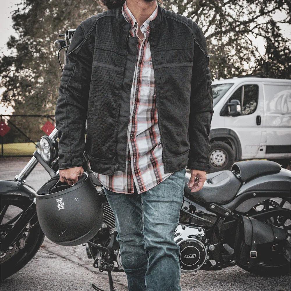 . Crafted from durable textile mesh, this jacket offers breathability and flexibility, making it suitable for various weather conditions and extended rides. It includes removable armor in the shoulders and elbows for impact protection, ensuring rider safety