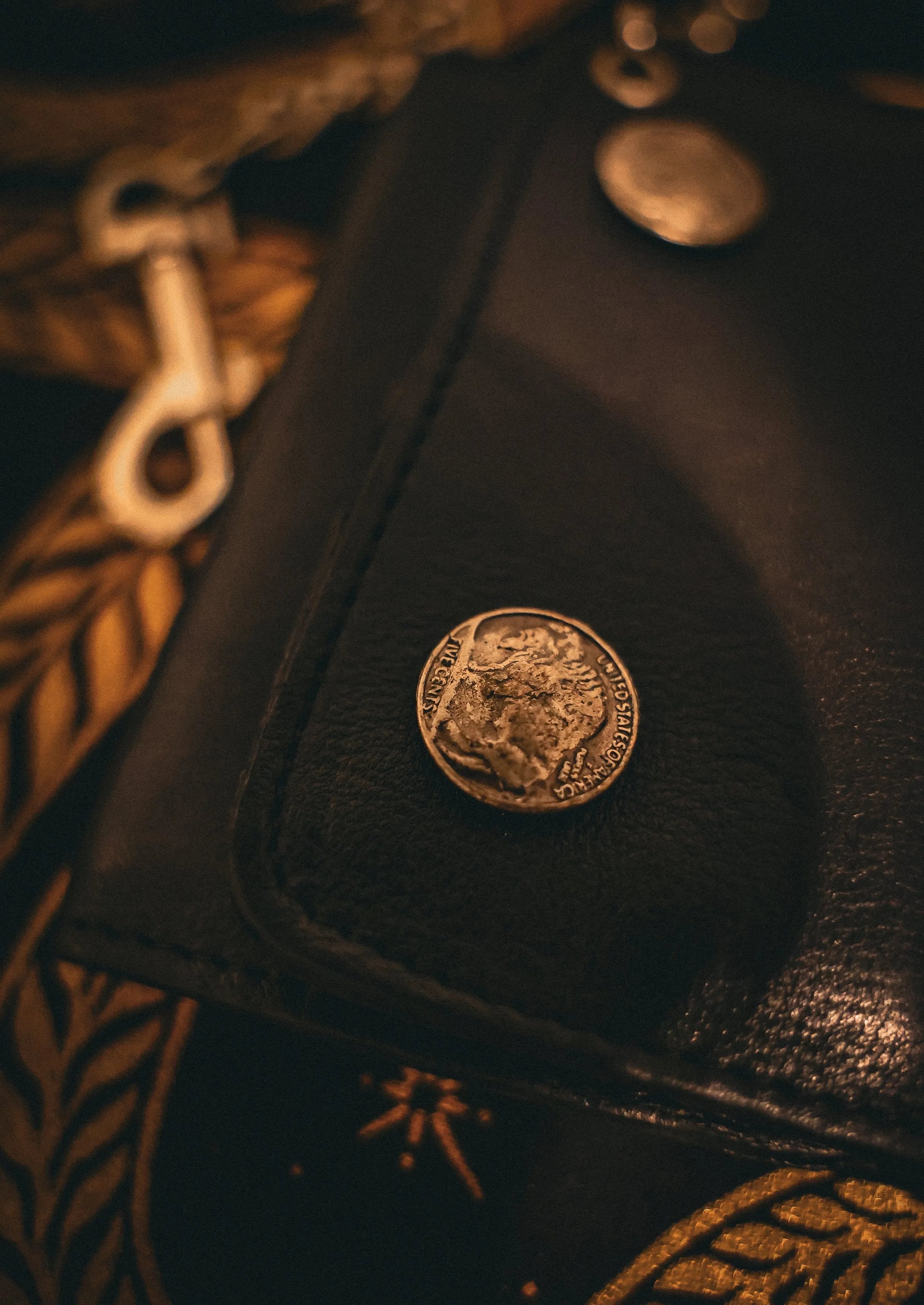 Black Leather Trifold Biker Chain Wallet