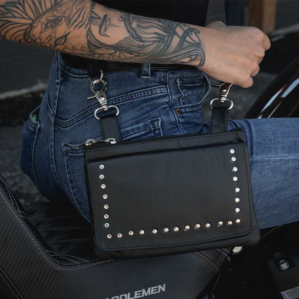 Elevate your riding gear with the Ladies Leather Clip-On Bag from Unik, meticulously crafted from luxurious cowhide leather