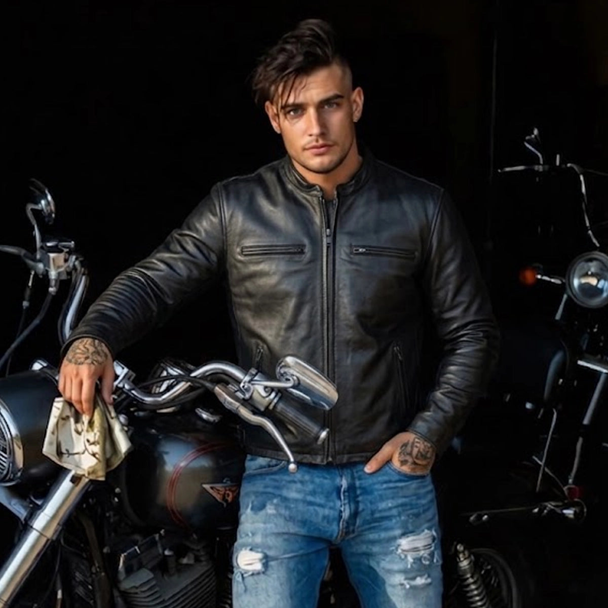 Black Iron - Men's Motorcycle Leather Jacket