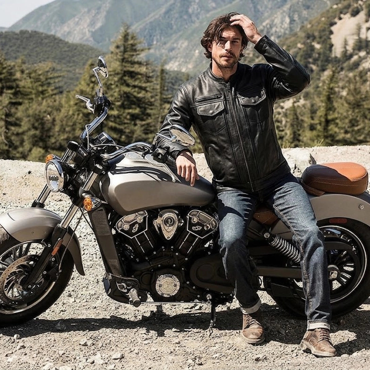 Rampage Men's Naked Cowhide Leather Motorcycle Jacket