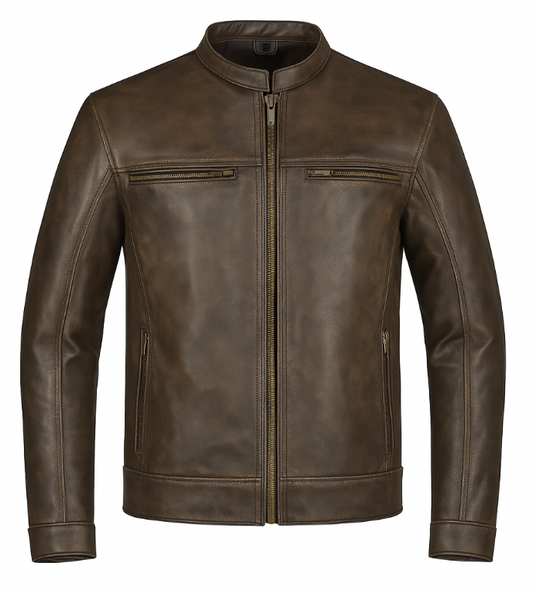 Crafted from durable buffalo leather in a rich brown hue, this jacket combines classic design with functional features, making it an essential piece for any wardrobe