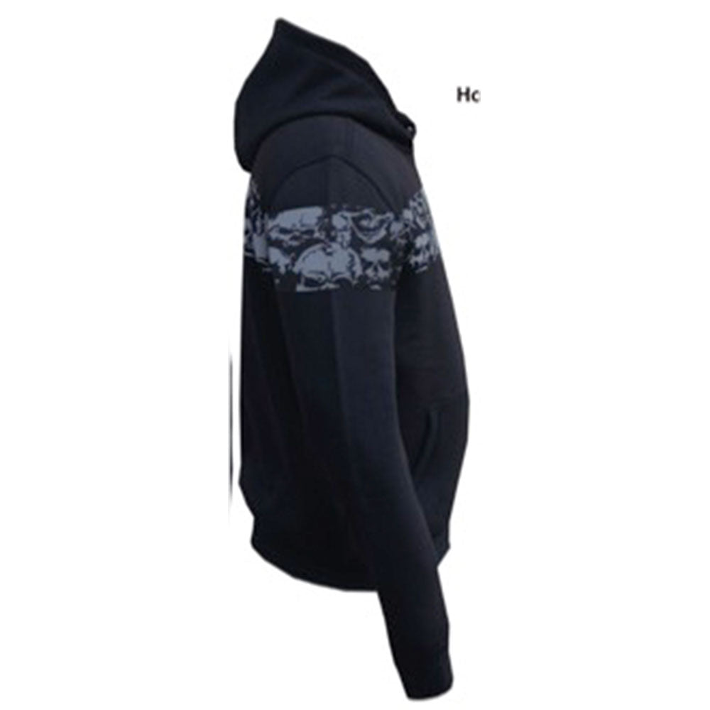Elevate your street style with the Unik Denim Men's Skull Hoodie Sweatshirt. Crafted from high-quality cotton, this hoodie combines comfort with edgy design. It features a distinctive reflective skull motif, prominently displayed on the front, back, and sides, adding a bold statement to your look