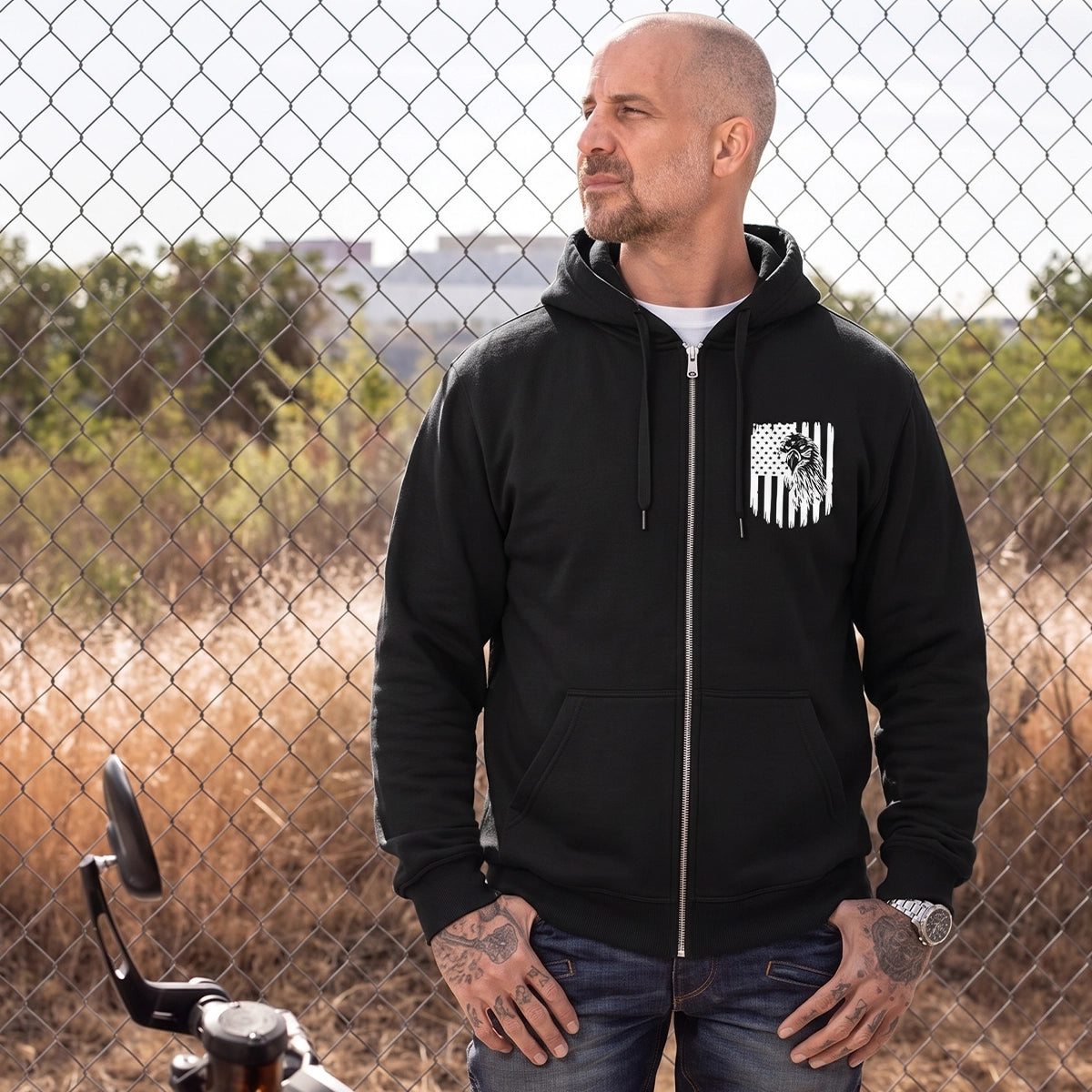 Ridgeline Men's Eagle American Flag Motorcycle Hoodie