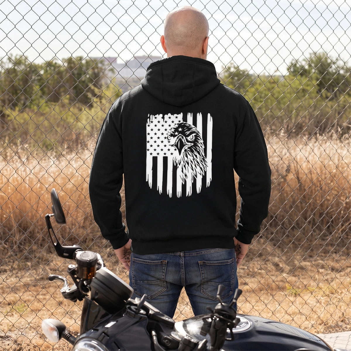 Ridgeline Men's Eagle American Flag Motorcycle Hoodie