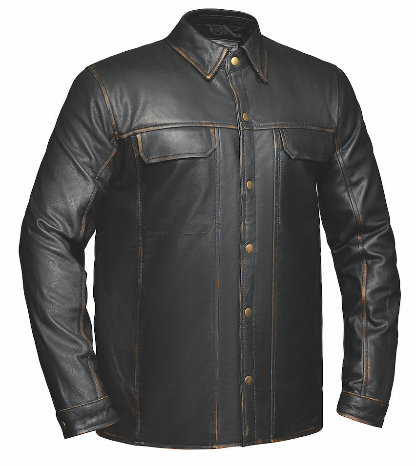 Crafted from goatskin leather in a rich brown hue, this shirt combines classic design with modern functionality, making it an essential piece for versatile styling.&nbsp;