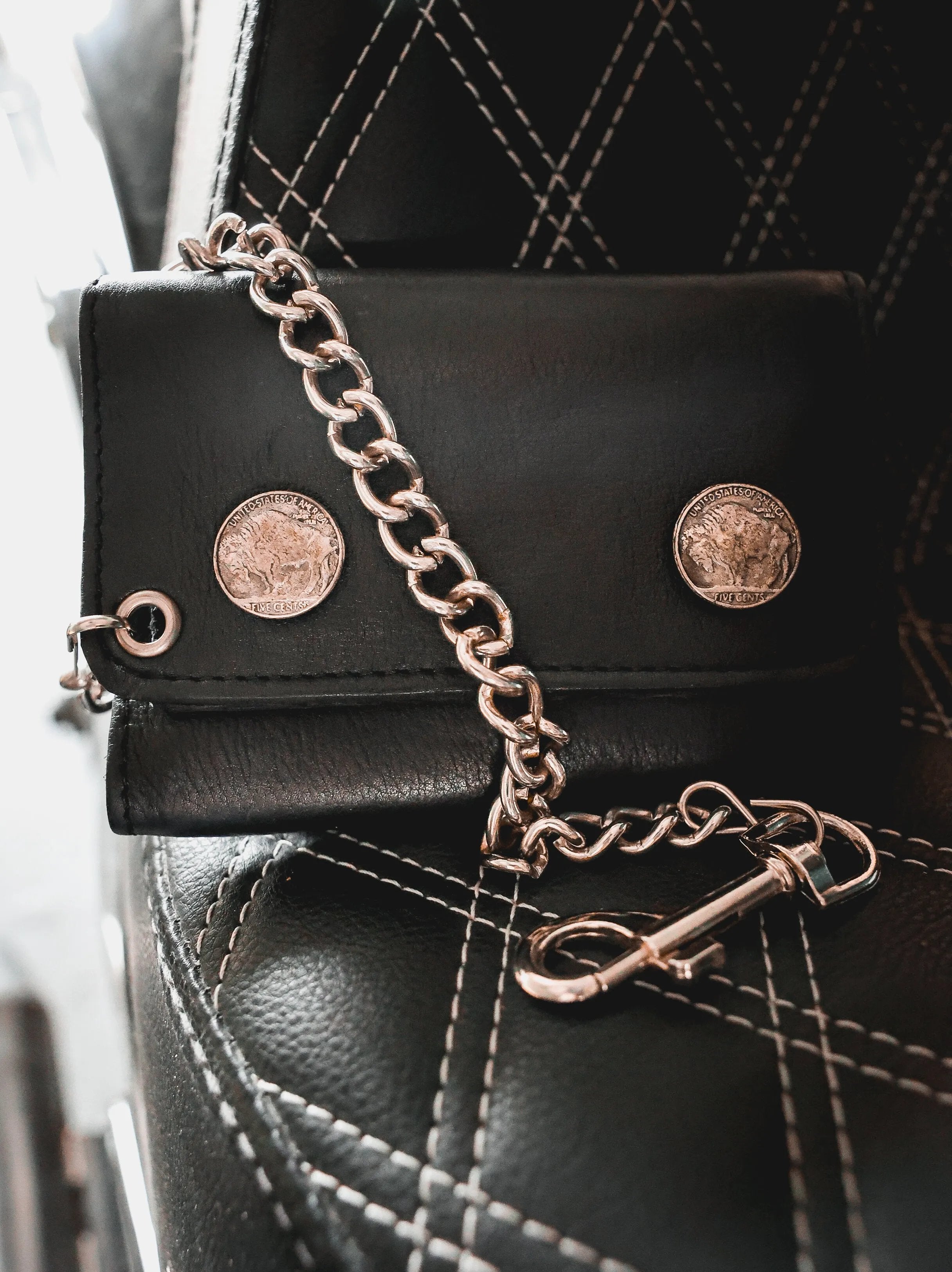 Black Leather Trifold Biker Chain Wallet