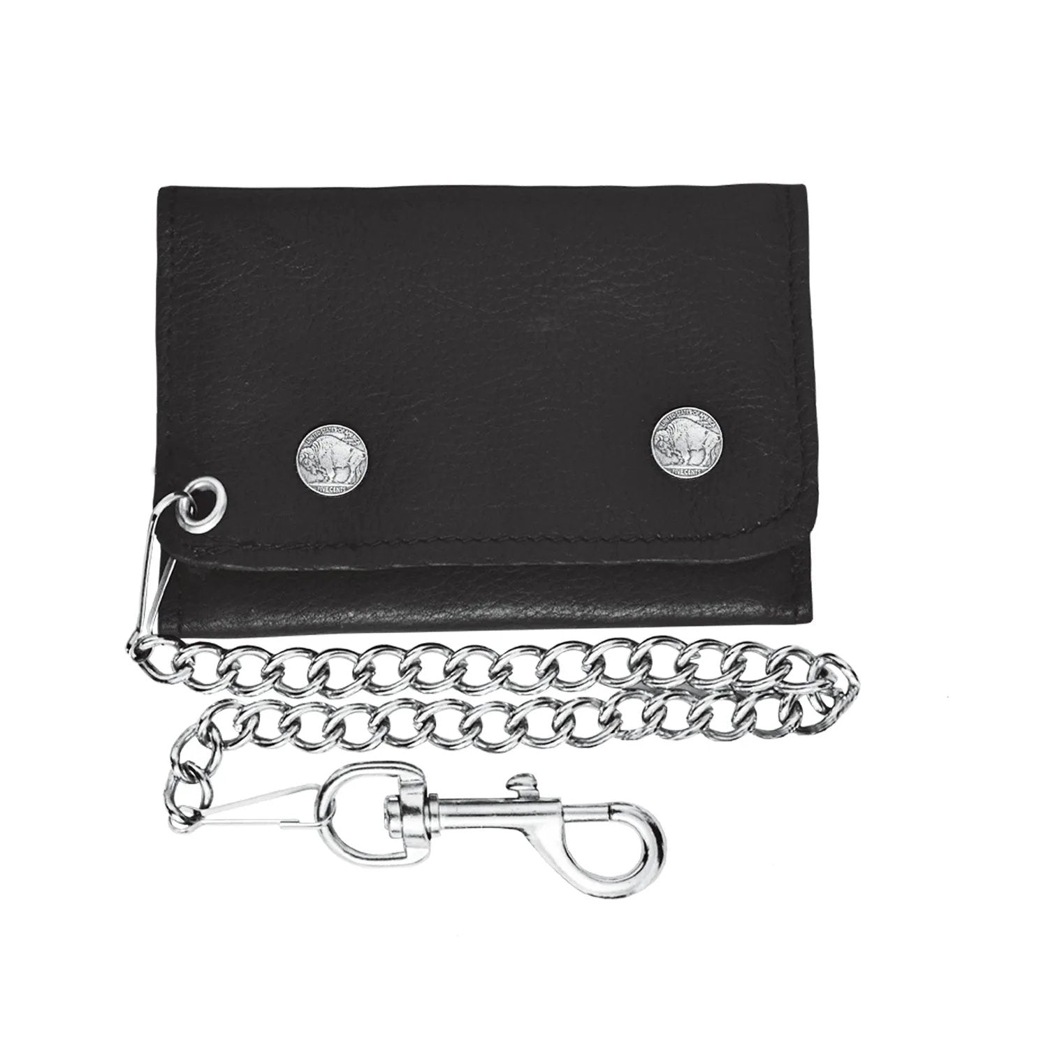 Black Leather Trifold Biker Chain Wallet
