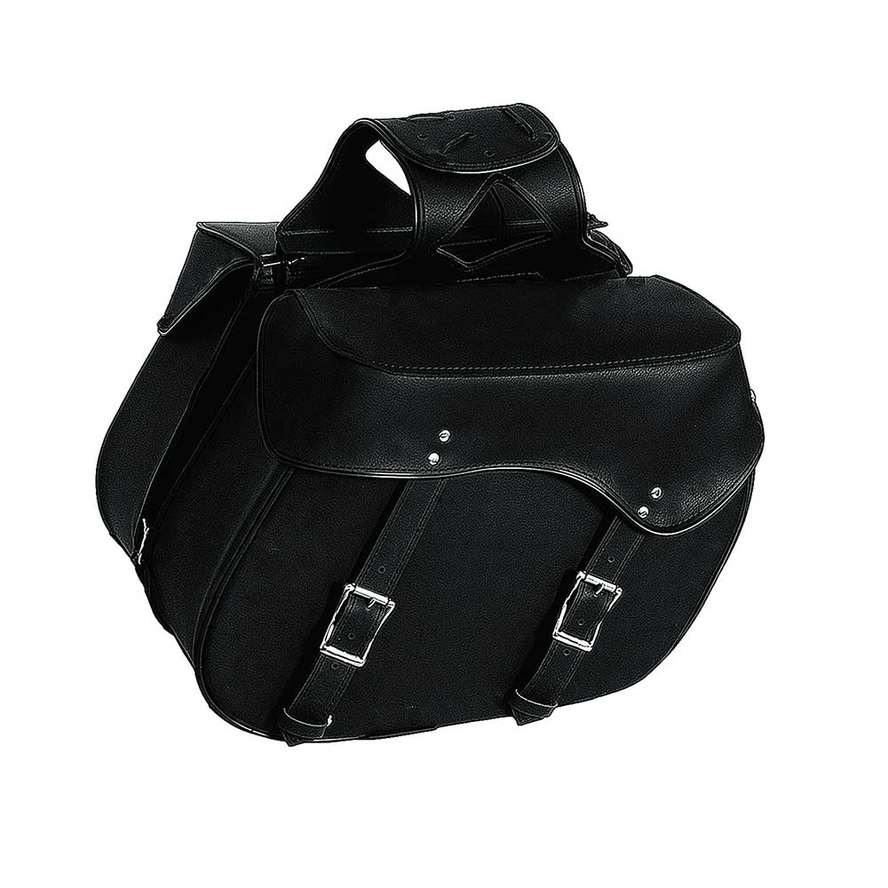 Unik's Style # 9308.ZP features a PVC saddle bag in sleek black, known for its durability. It offers ample storage space. Made in Pakistan.