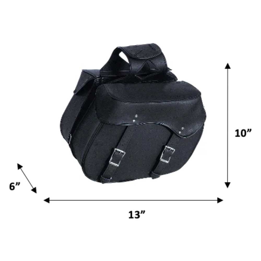 Unik's Style # 9308.ZP features a PVC saddle bag in sleek black, known for its durability. It offers ample storage space. Made in Pakistan.
