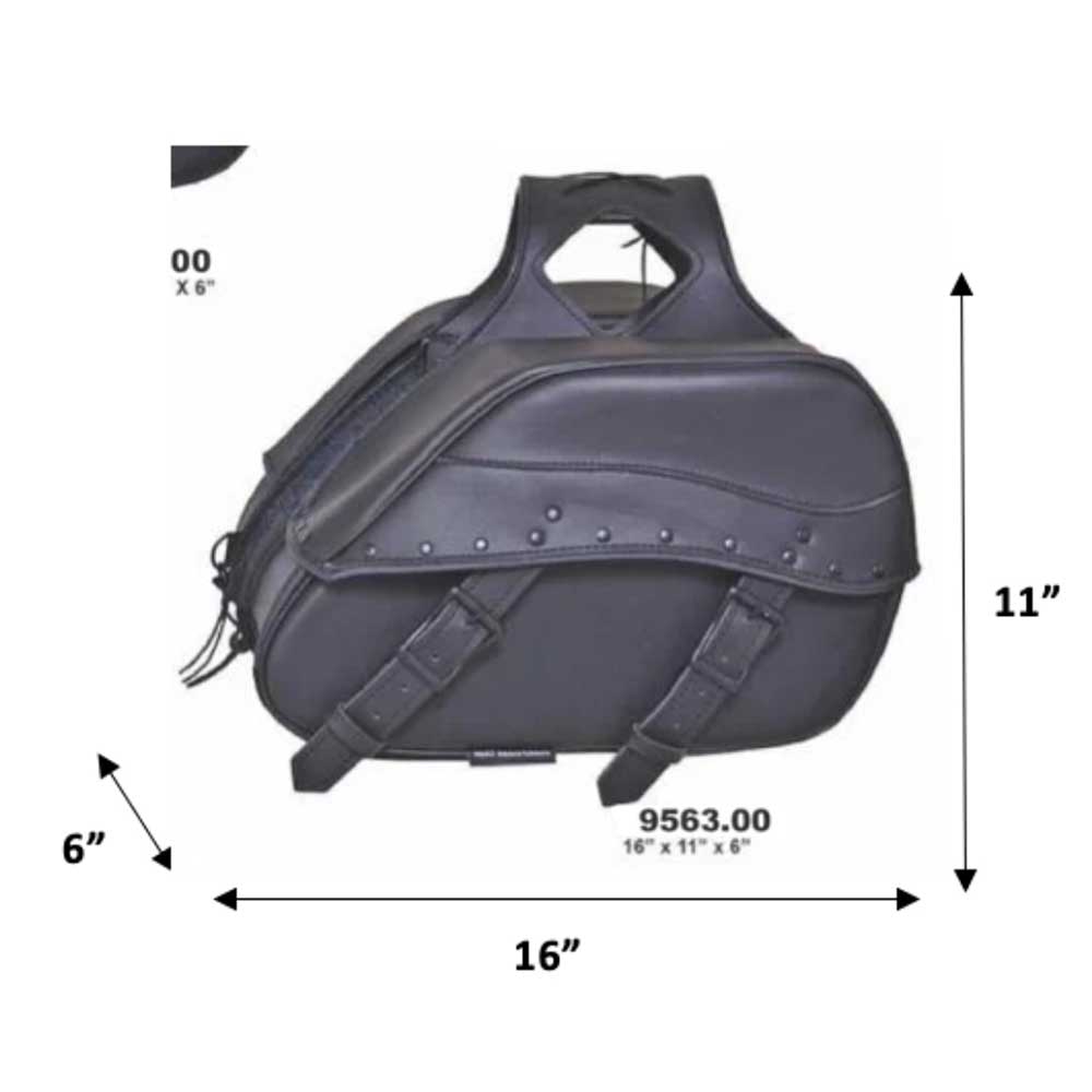 Unik's Style # 9563.00 features a PVC saddle bag in sleek black, known for its durability. It offers ample storage space. Made in Pakistan.