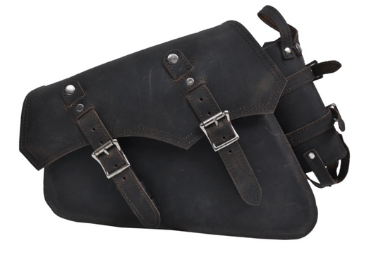 Crafted from cowhide leather in a distressed brown finish, it exudes a timeless appeal suitable for motorcycle enthusiasts seeking both functionality and aesthetics.
