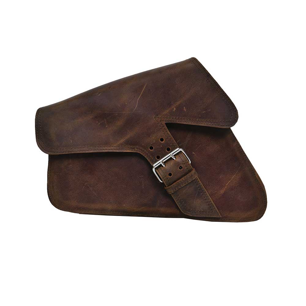 Crafted from cowhide leather in a distressed brown finish, it exudes a timeless appeal suitable for motorcycle enthusiasts seeking both functionality and aesthetics.