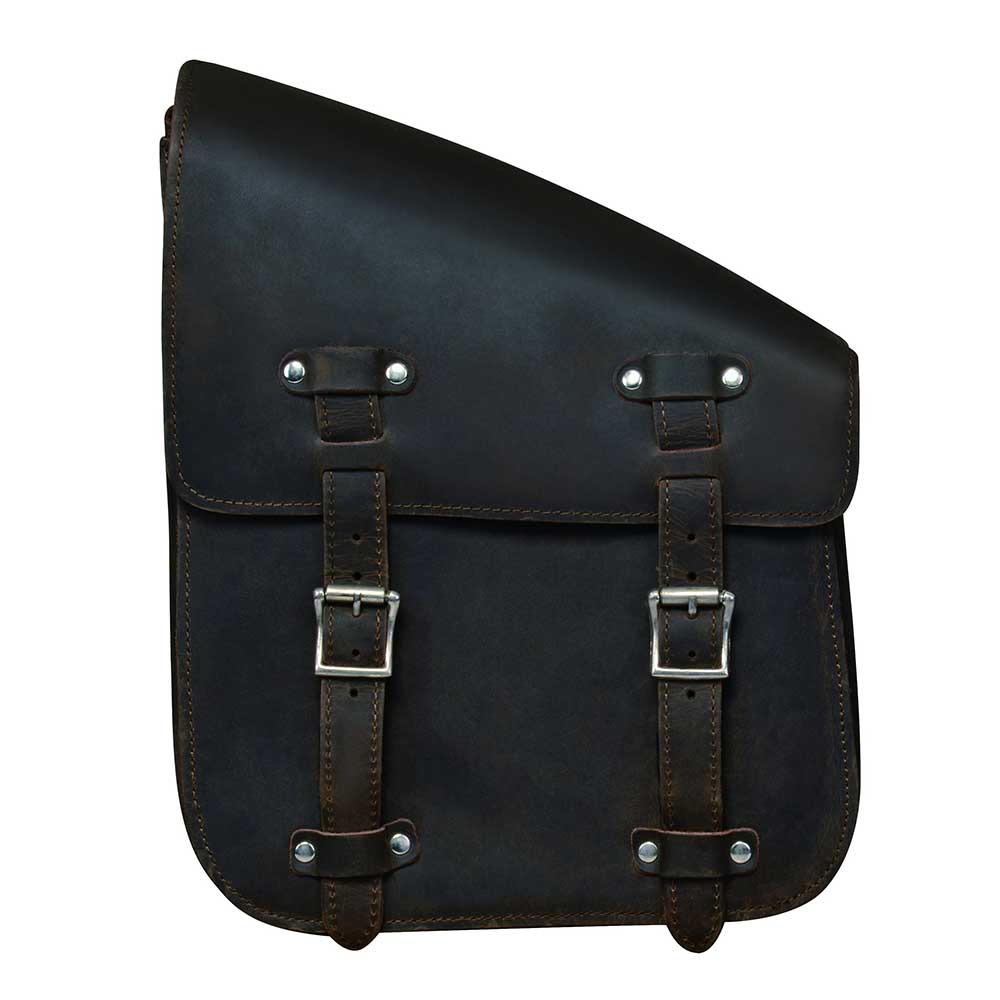 Crafted from cowhide leather in a distressed brown finish, it exudes a timeless appeal suitable for motorcycle enthusiasts seeking both functionality and aesthetics.