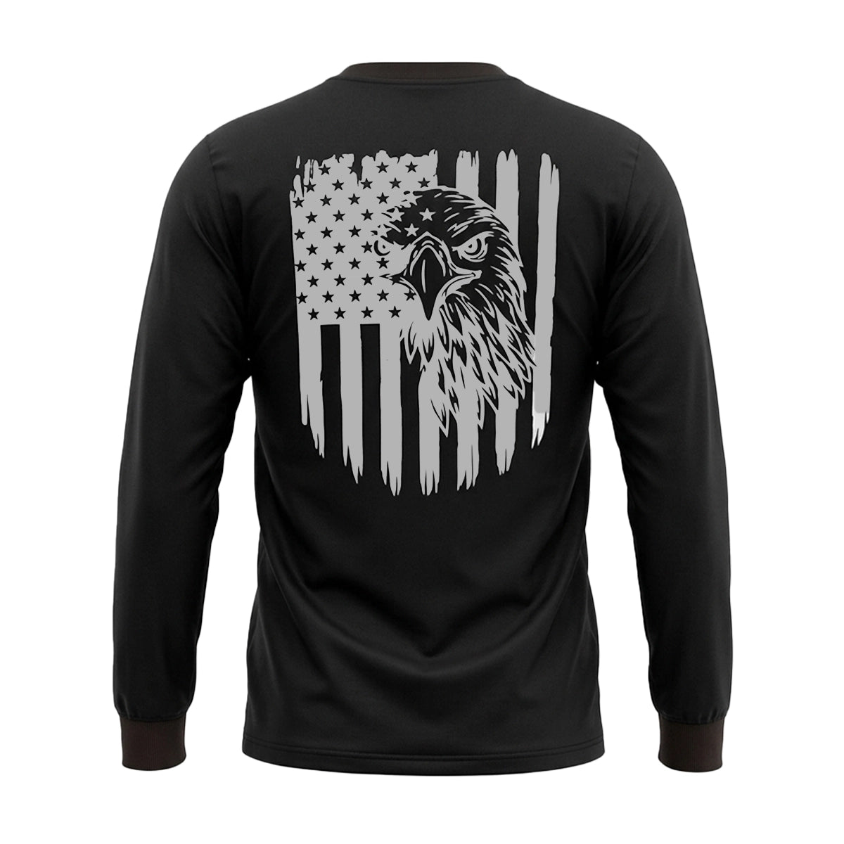 Men's Black Long Sleeve T-Shirt with American Eagle & Flag Print