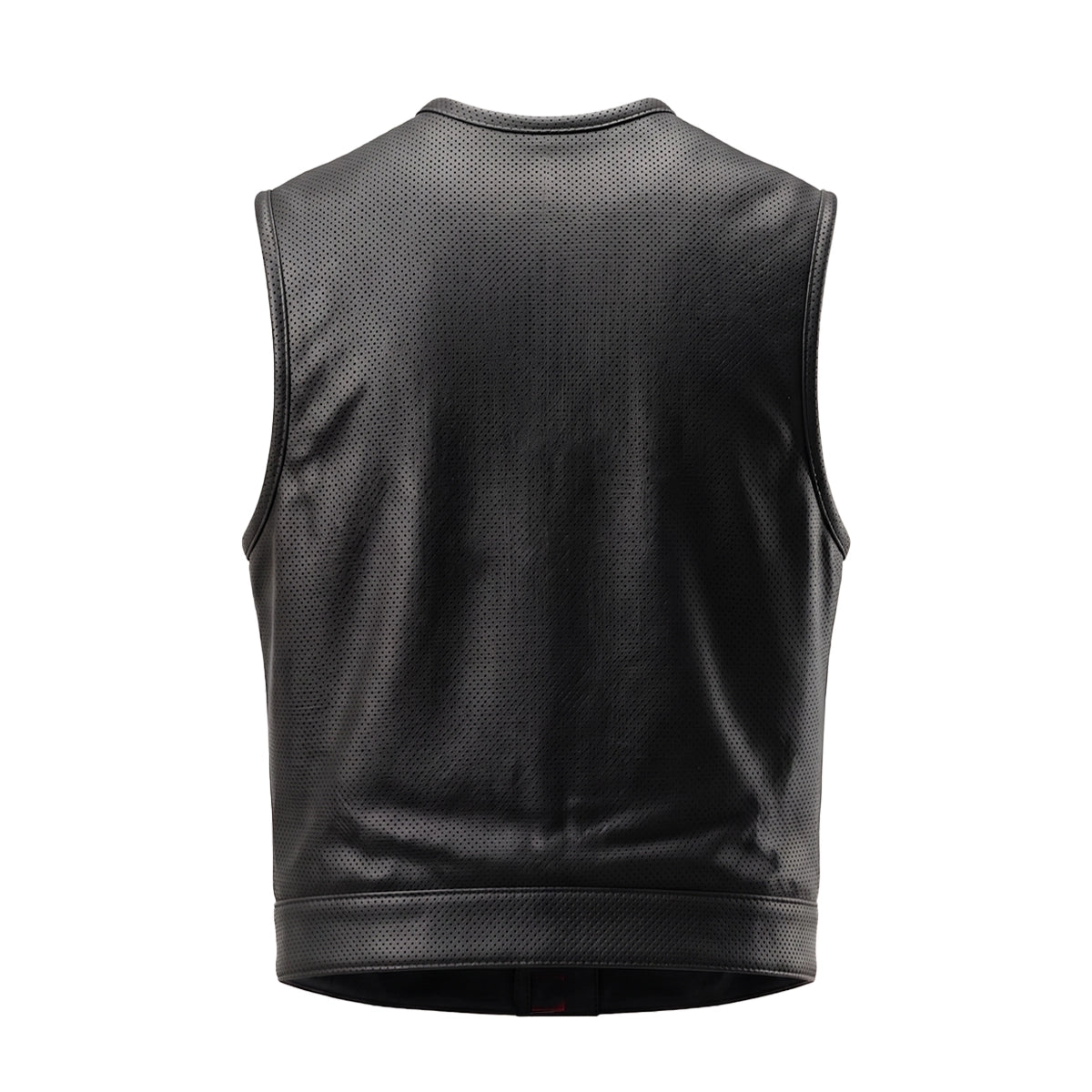 Mens Short Leather Perforated Club Vest - Black