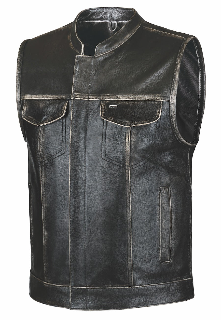 sleeveless leather vest front open