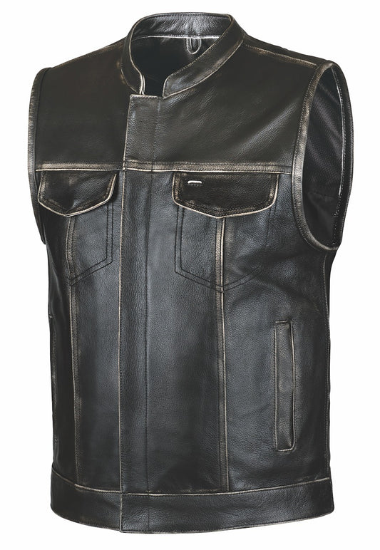 sleeveless leather vest front open