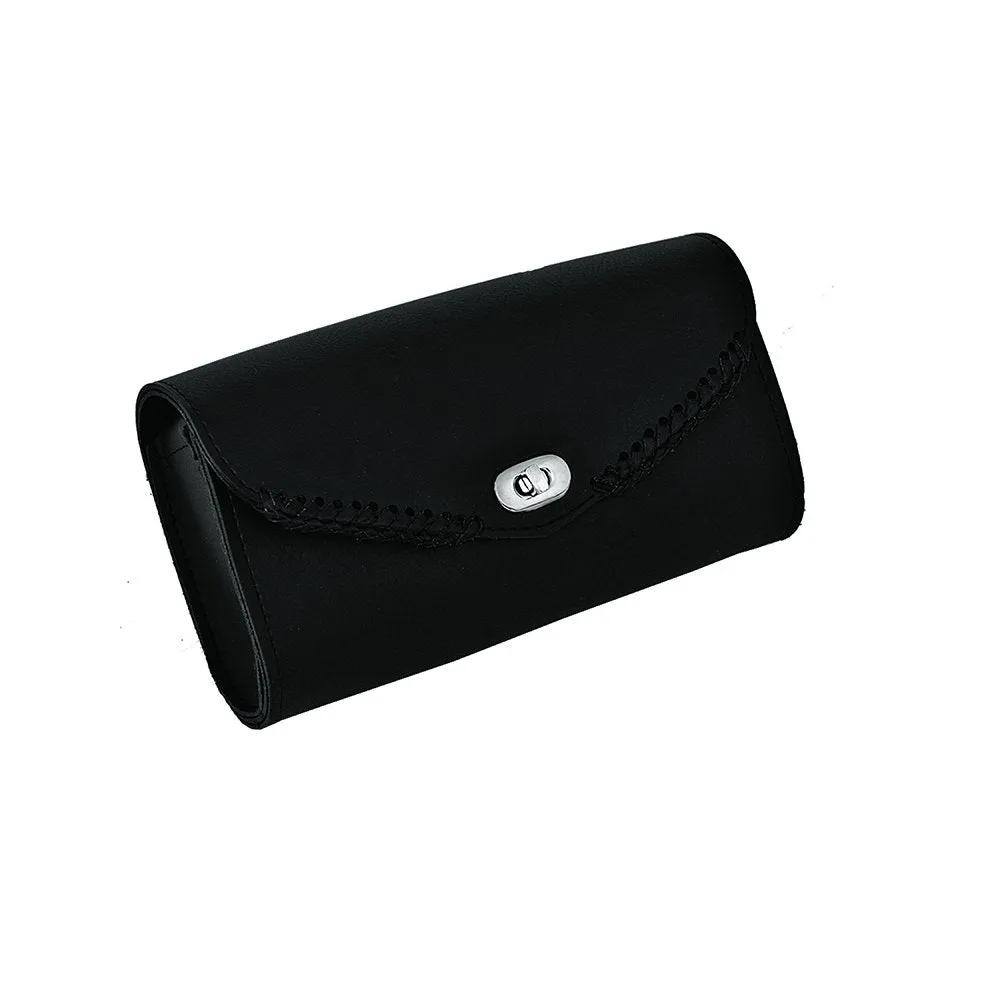 Black clutch bag with a silver clasp 