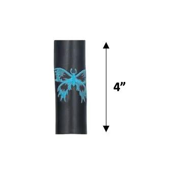 blue butterfly on leather cylinder