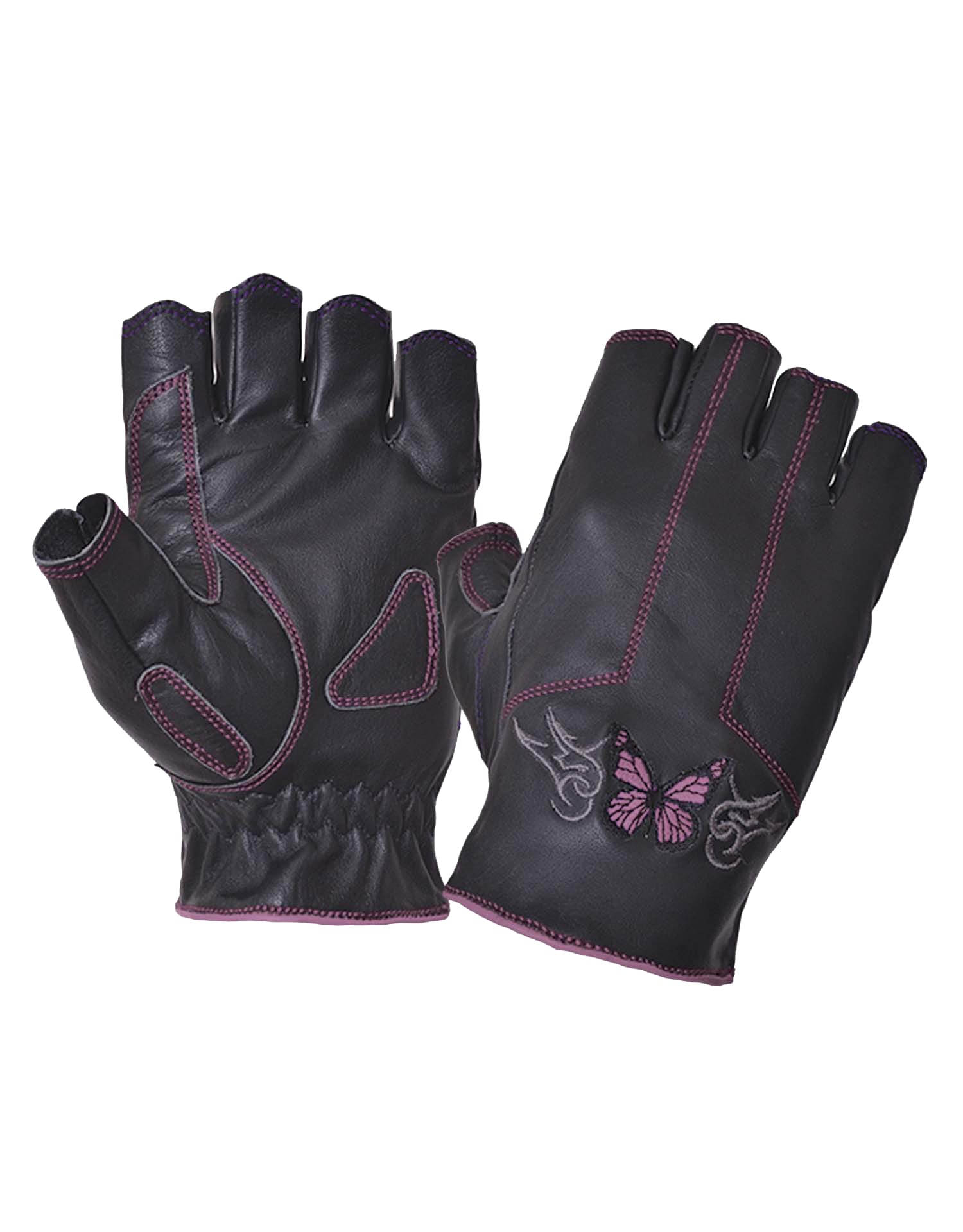 ladies black gloves with pick butterfly