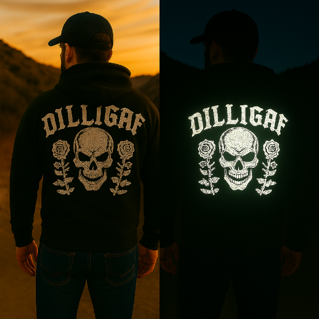 Black hoodie with 'DILLIGAF' 