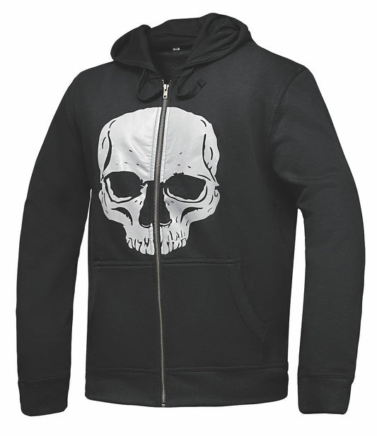 zipper black hoodie with skull design