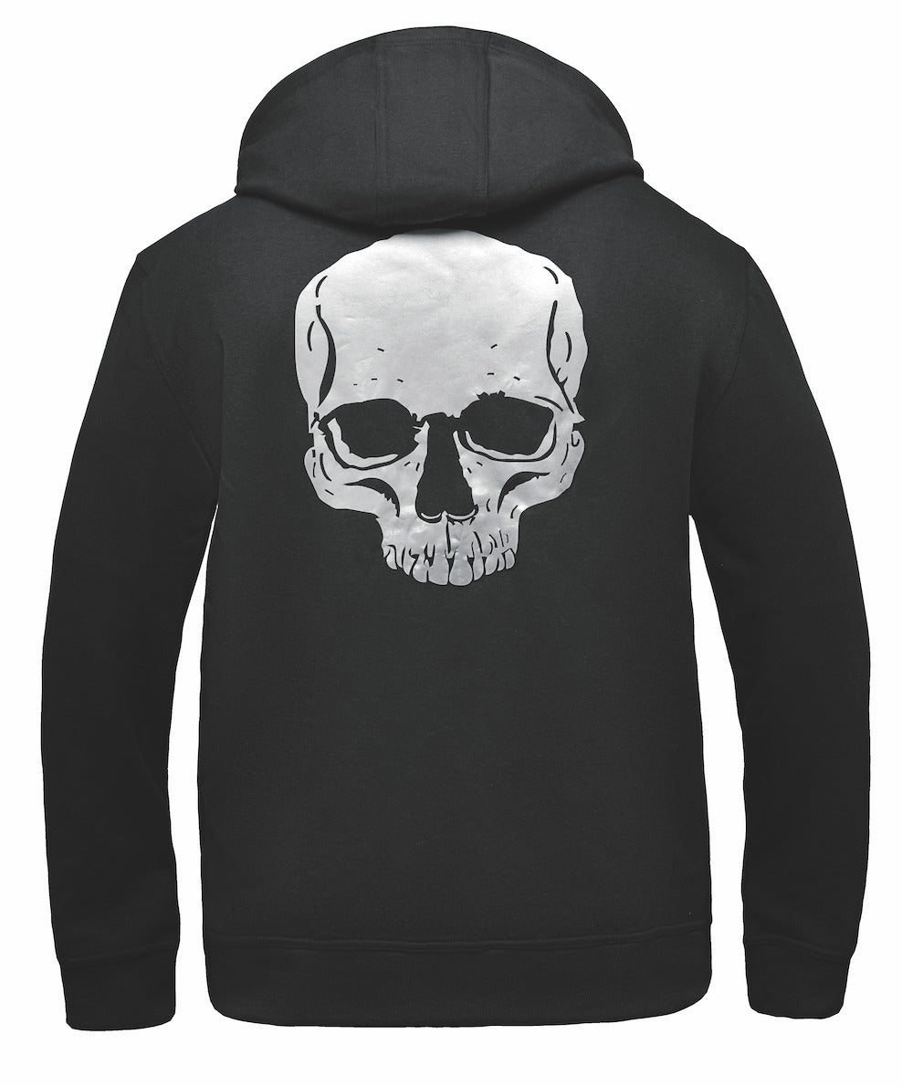 black hoodie with skull design
