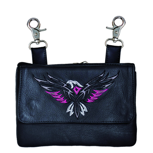 Black leather bag with an eagle design