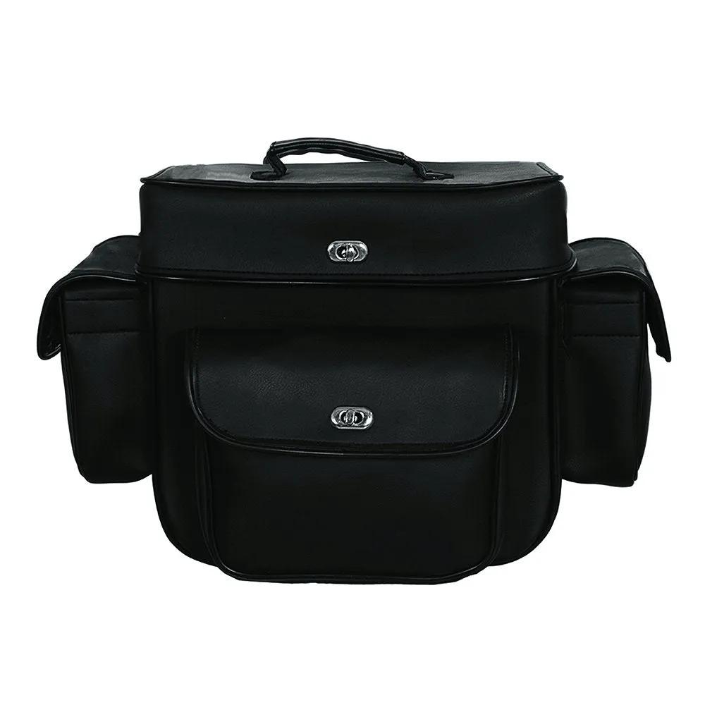 Black leather bag with silver clasps