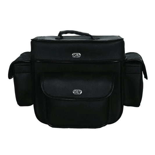 Black leather bag with silver clasps