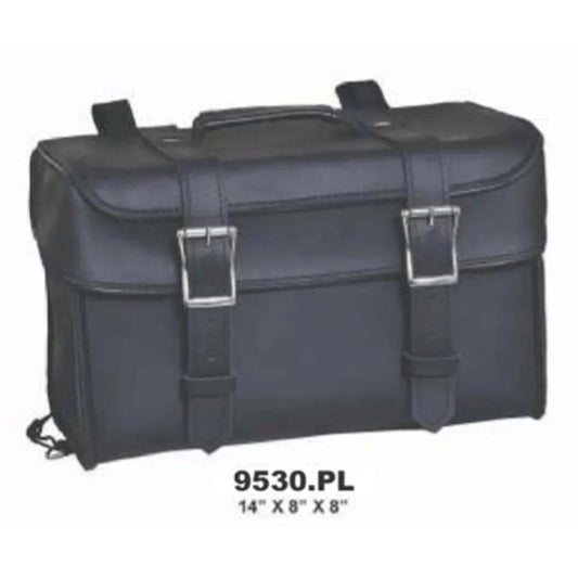 Black leather briefcase with buckles