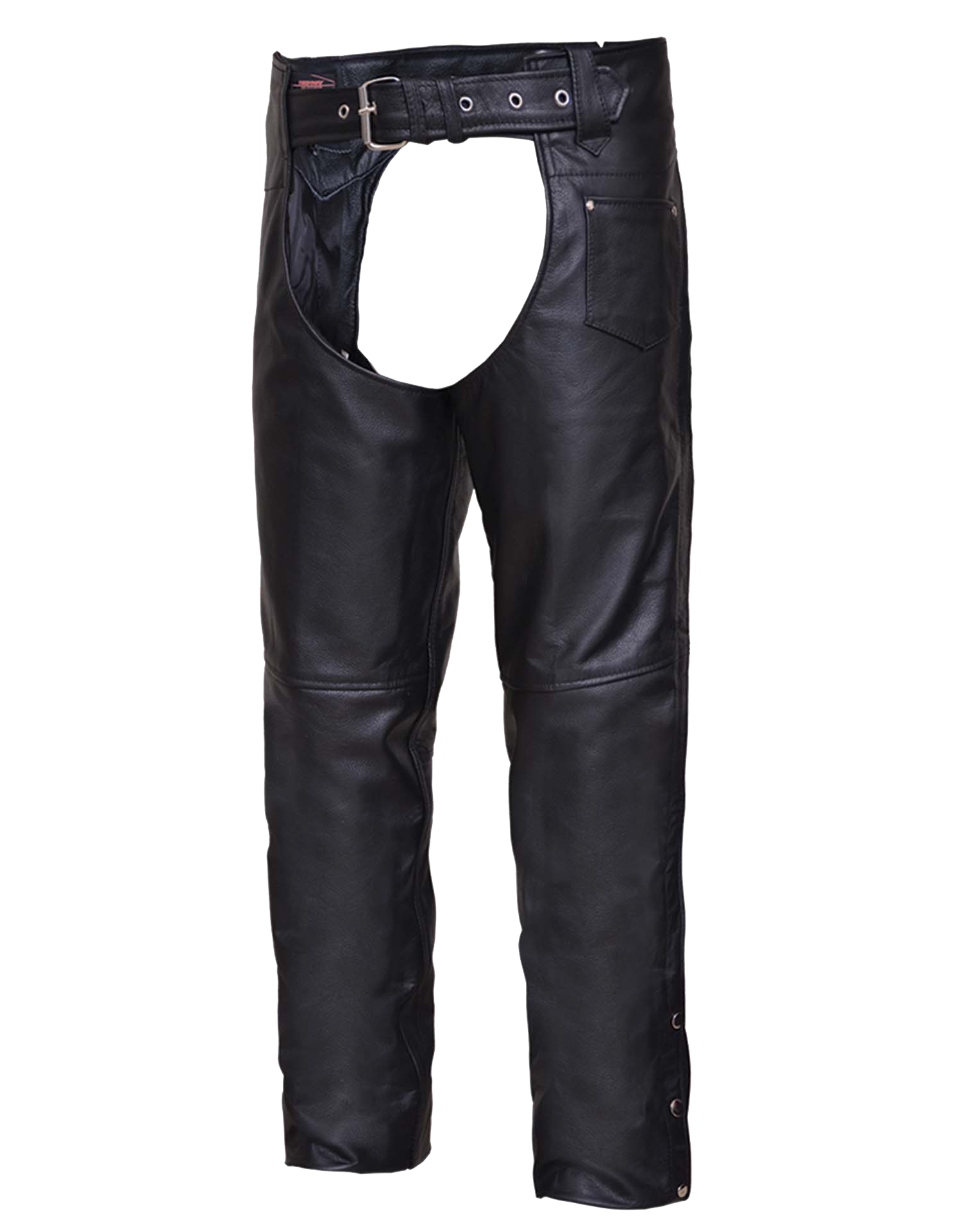 Black leather chaps with belt