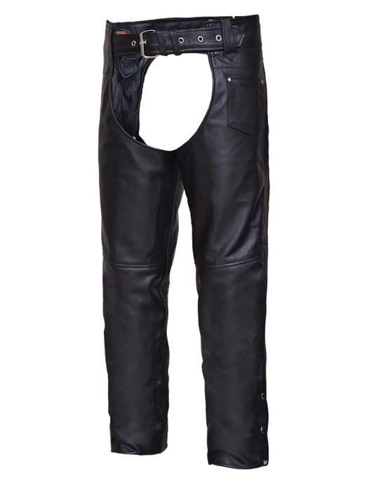 Black leather chaps with belt