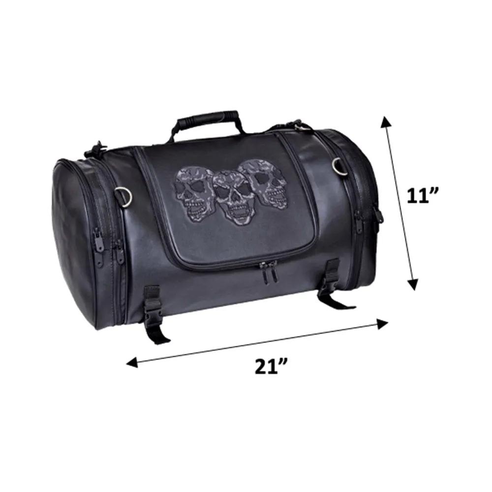 Black leather duffel bag for riders
