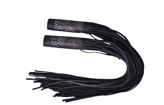 Black leather flogger with snake skin design