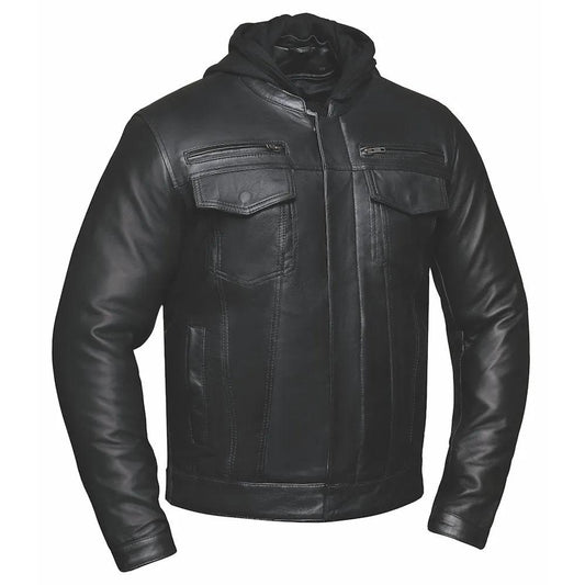 Black leather jacket with chest zippers
