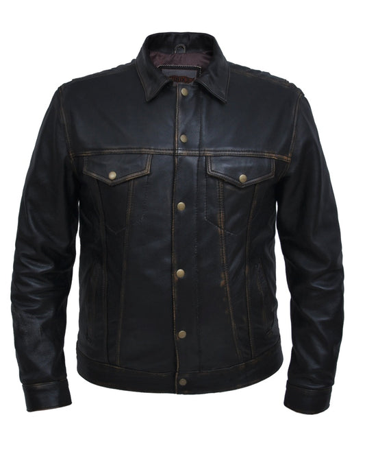 Black leather jacket with two pockets on chest
