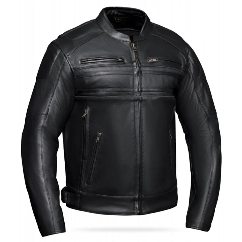 Black leather jacket with two side zippers