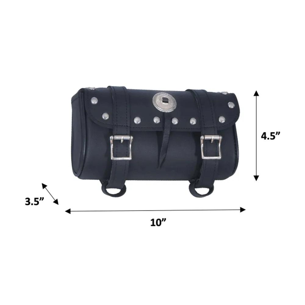Black leather motorcycle roll bar bag