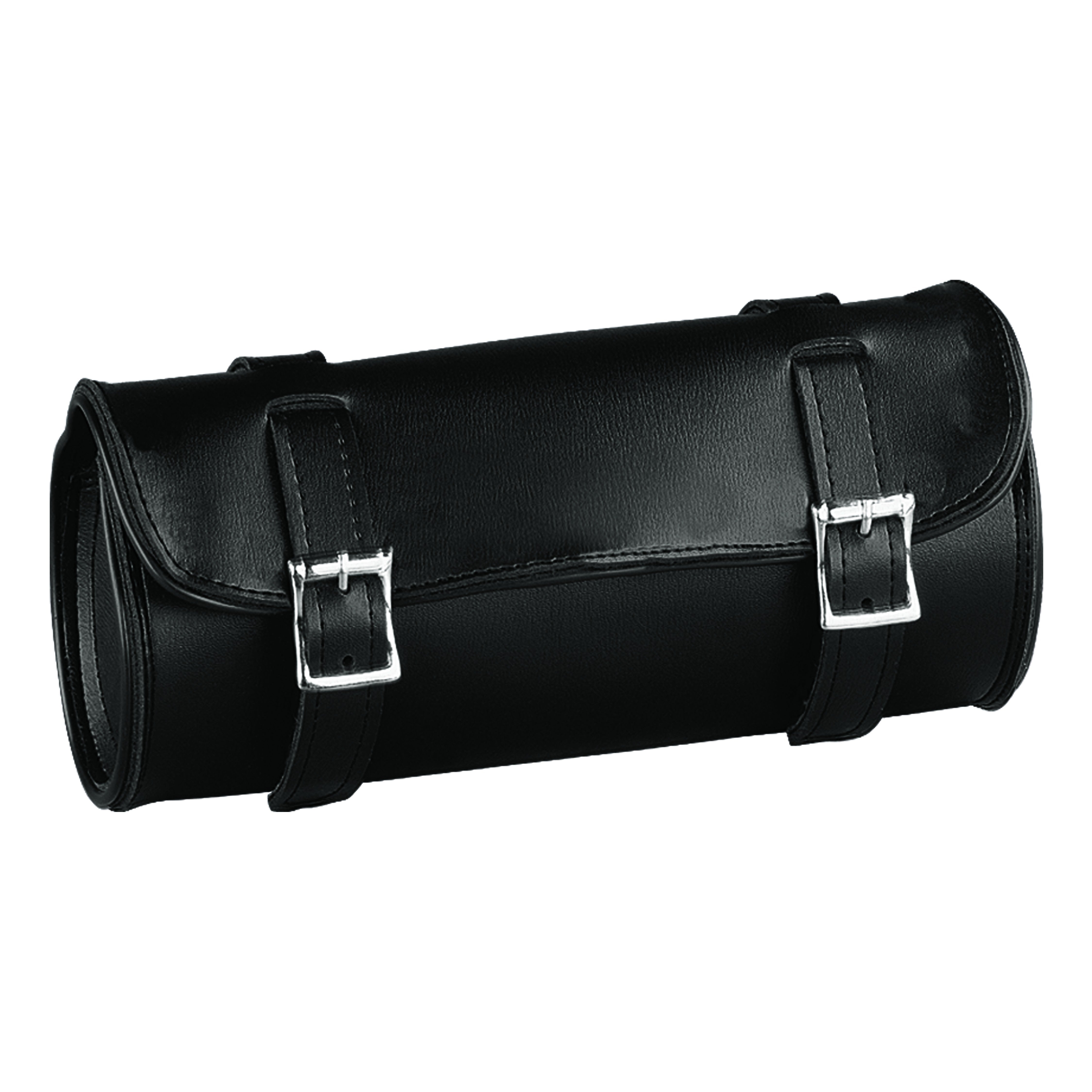 Black leather roll bag with straps