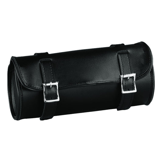 Black leather roll bag with straps