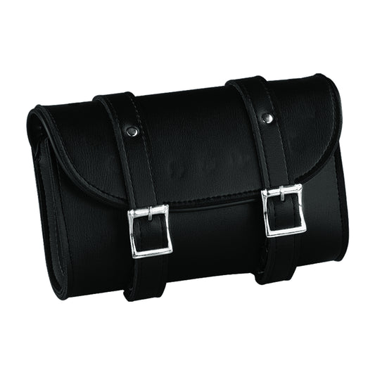 Black leather bag with silver buckles for bikers