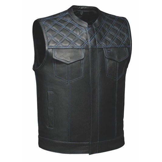 Black leather vest with quilted design fro men
