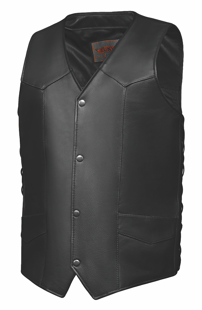 black leather vest with button closure