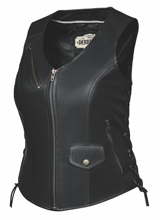 Black leather vest with big neck