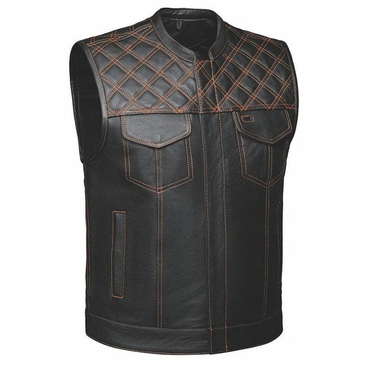 Black leather vest with quilted stitching