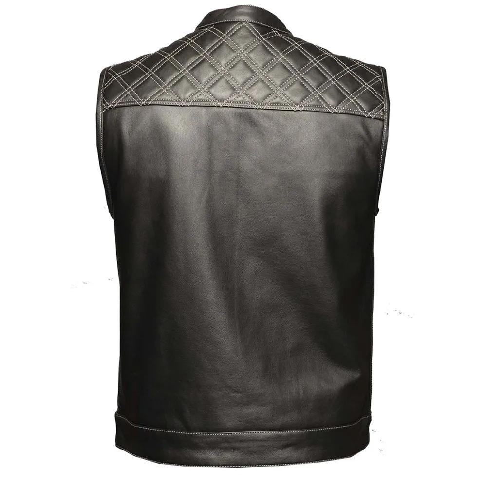Black leather vest with diamond style quilting